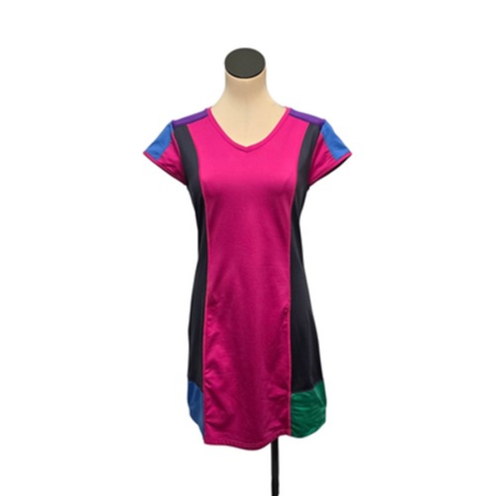 Title Nine Dress Womens Small Pink Colorblock V Neck Short Sleeve Stretch Casual